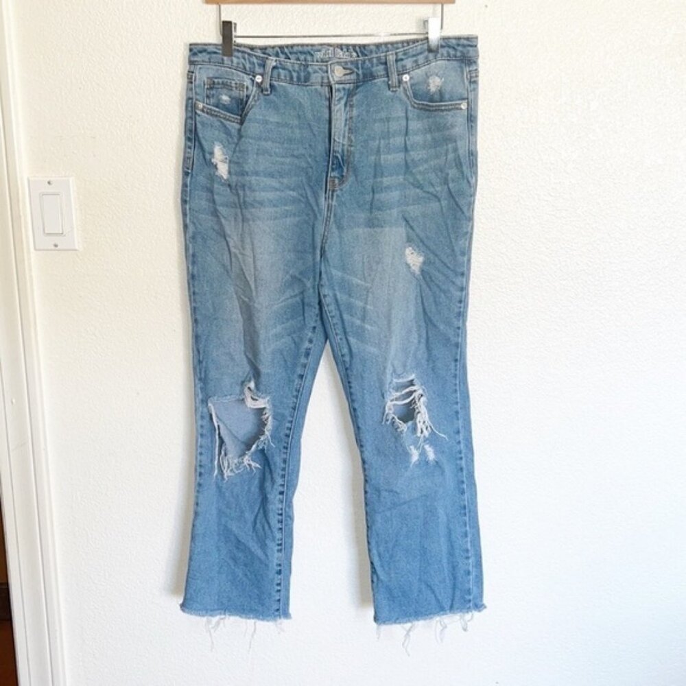 Wild Fable High Rise Kick Flare Distressed Raw Hem Jeans